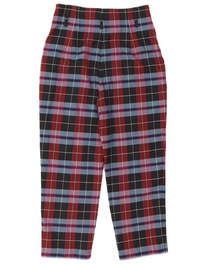 Calça feminina Zara cônica cortada grande W30 L25 poliéster xadrez vermelho