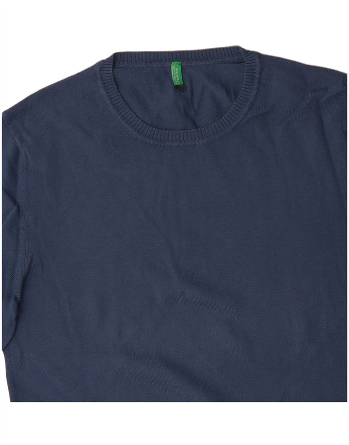 Suéter masculino BENETTON com gola redonda e algodão azul pequeno
