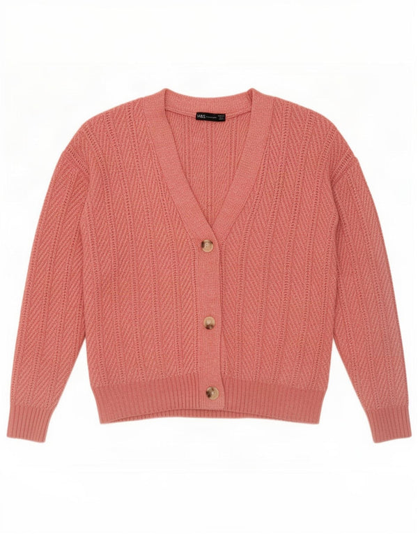 Suéter cardigã feminino Marks & Spencer Reino Unido 14 poliéster rosa médio