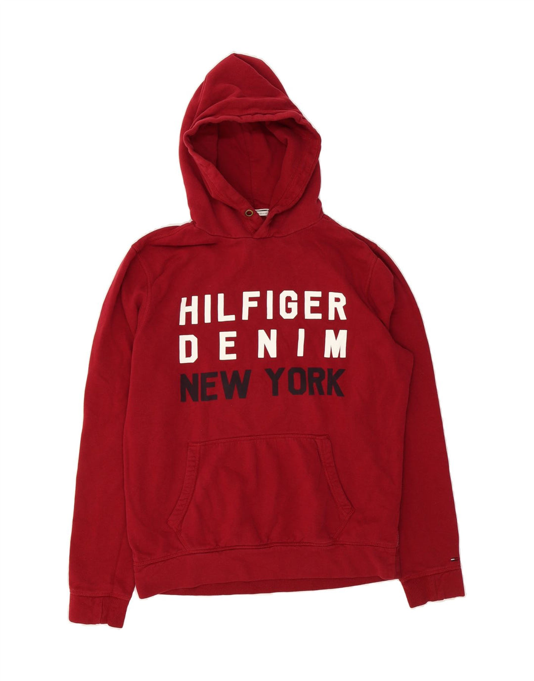 TOMMY HILFIGER Mens Graphic Hoodie Jumper Large Burgundy Cotton Vintage Tommy Hilfiger and Second-Hand Tommy Hilfiger from Messina Hembry 