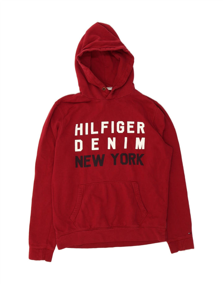 TOMMY HILFIGER Mens Graphic Hoodie Jumper Large Burgundy Cotton Vintage Tommy Hilfiger and Second-Hand Tommy Hilfiger from Messina Hembry 