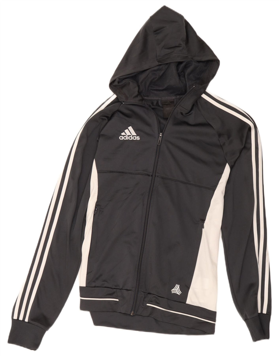 Adidas masculino zip moletom com capuz pequeno cinza colorblock poliéster