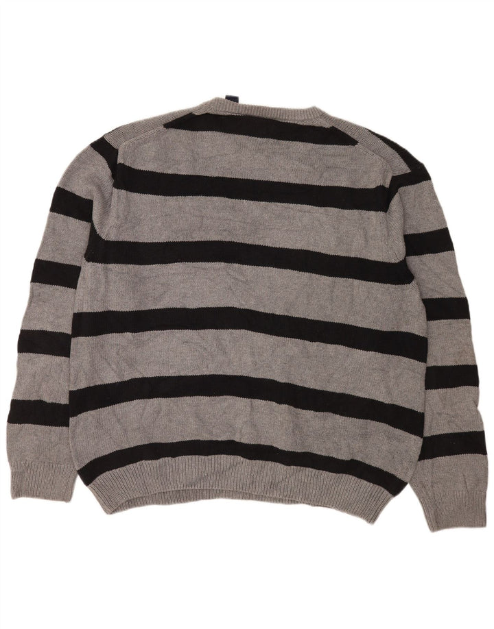 Suéter masculino Chaps com gola redonda 2XL algodão listrado cinza