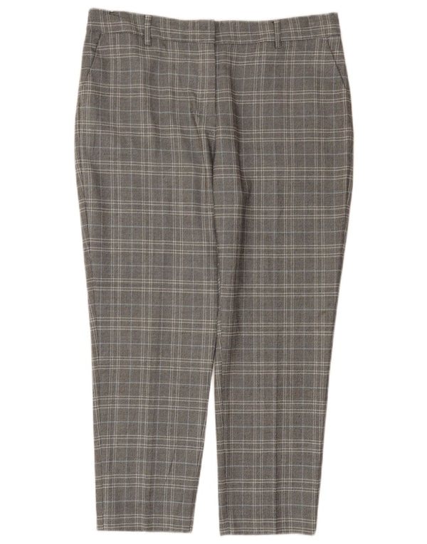 Calça feminina Marks & Spencer UK 14 grande W34 L25 cinza xadrez PVC