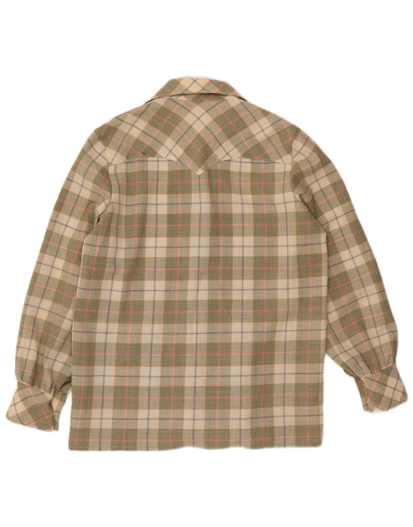 Camisa feminina vintage de flanela UK 16 grande xadrez bege