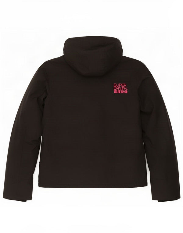 Jaqueta corta-vento feminina Superdry com capuz UK 14 médio preto nylon