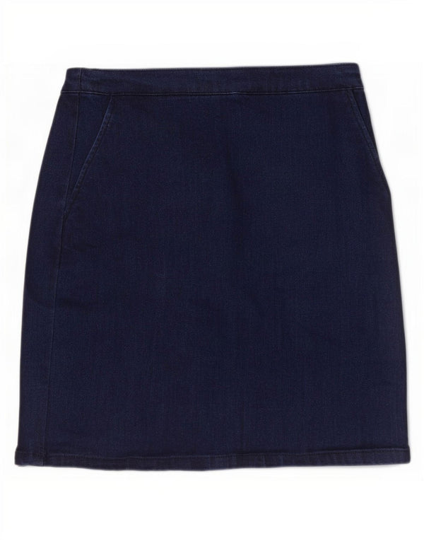 Saia jeans feminina Warehouse UK 10 pequena W28 algodão azul marinho