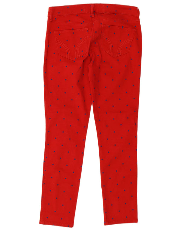 Jeans femininos Hollister Jegging US 3 XS W26 L26 algodão manchado vermelho