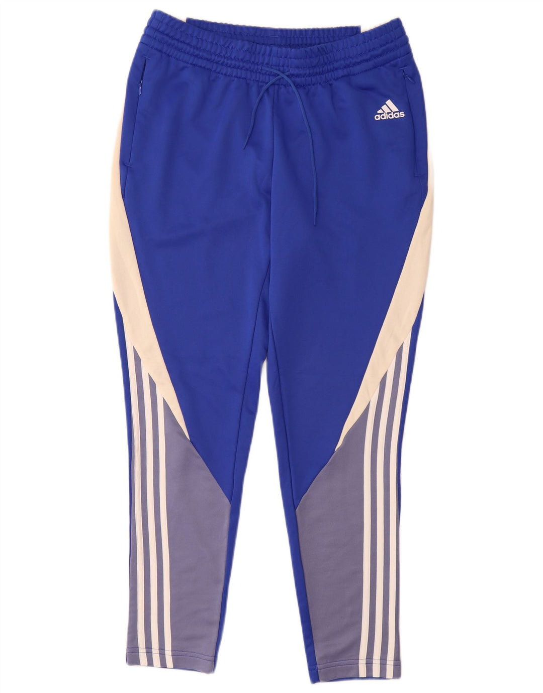 Calça de treino feminina Adidas UK 12/14 azul médio colorblock poliéster