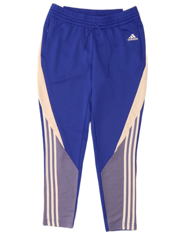 Calça de treino feminina Adidas UK 12/14 azul médio colorblock poliéster
