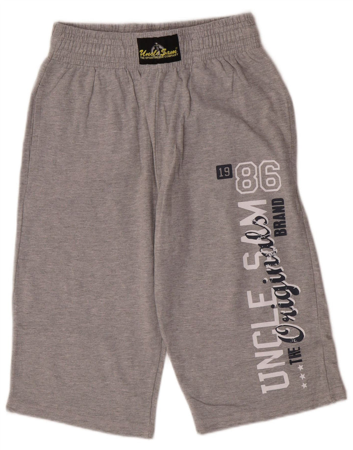 Bermuda esportiva masculina Uncle Sam com estampa gráfica de algodão cinza médio