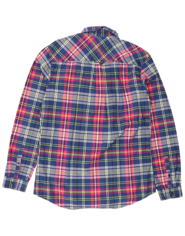 Camisa masculina Tommy Hilfiger Regular Fit média azul marinho xadrez algodão