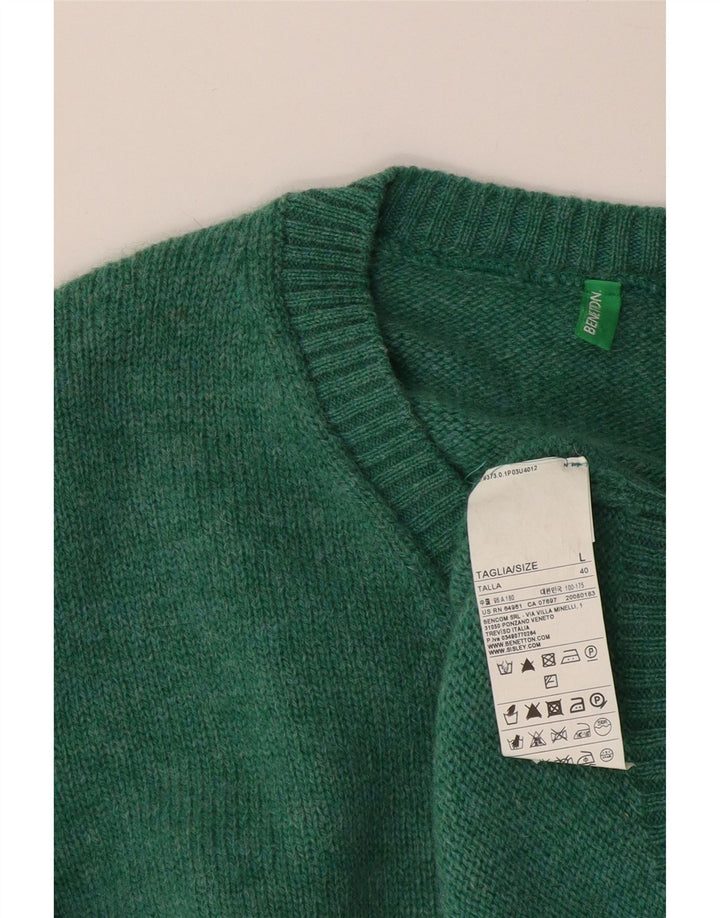 Suéter masculino Benetton com decote em V grande lã verde