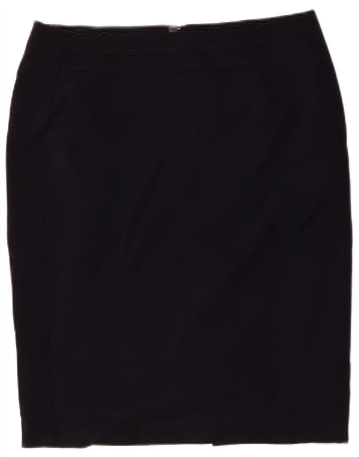 Saia lápis feminina Marks & Spencer UK 14 grande W34 azul marinho poliéster