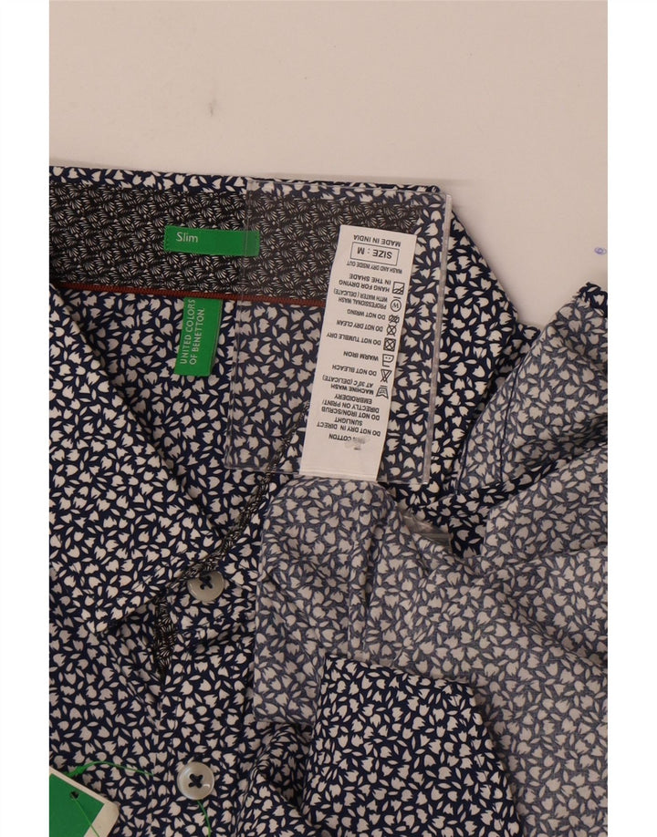 Camisa masculina Benetton Slim Fit média azul marinho floral algodão
