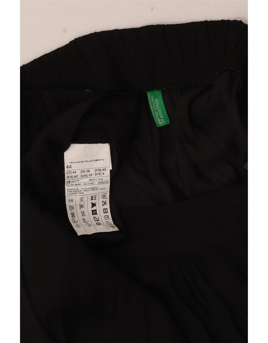Calça chino feminina Benetton UK 12 médio W34 L26 poliéster preto