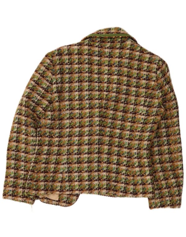 Intrend Womens Blazer Jacket UK 10 Small Green Check Virgin Wool