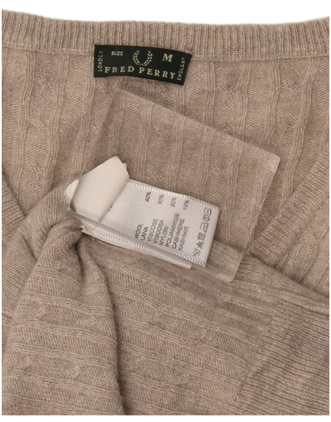 Suéter feminino FRED PERRY com decote em V Reino Unido 12 lã cinza médio