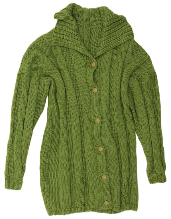 Suéter cardigã feminino vintage com palangre, tamanho grande, Reino Unido 16, verde grande