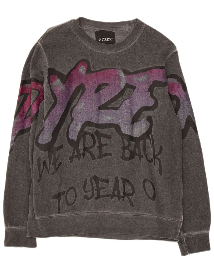 Suéter gráfico feminino Pyrex UK 10 pequeno algodão cinza