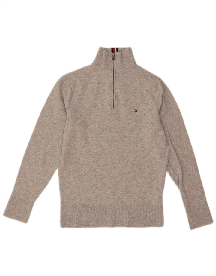 Suéter masculino Tommy Hilfiger com zíper e gola XS de lã cinza