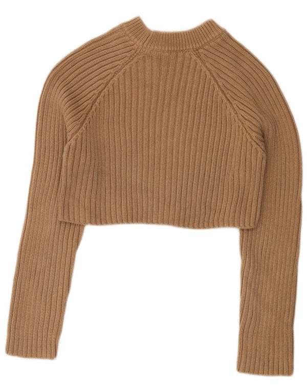 Suéter feminino Zara com gola canoa e gola redonda, 10 algodão bege pequeno