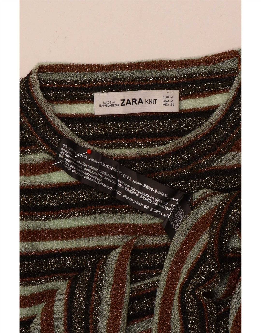 Zara Crop Top Feminino Manga Longa UK 12 Médio Multicolorido Listrado