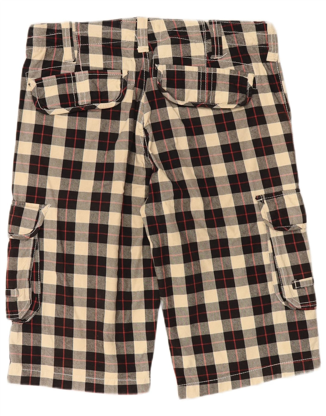 Shorts cargo masculino vintage W34 grande algodão xadrez preto