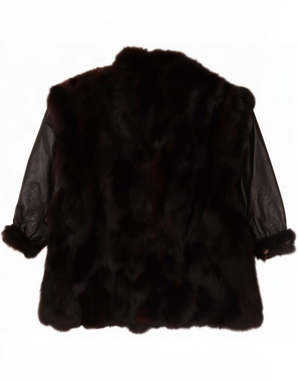 Sobretudo feminino vintage de pele sintética UK 20 2XL preto colorblock