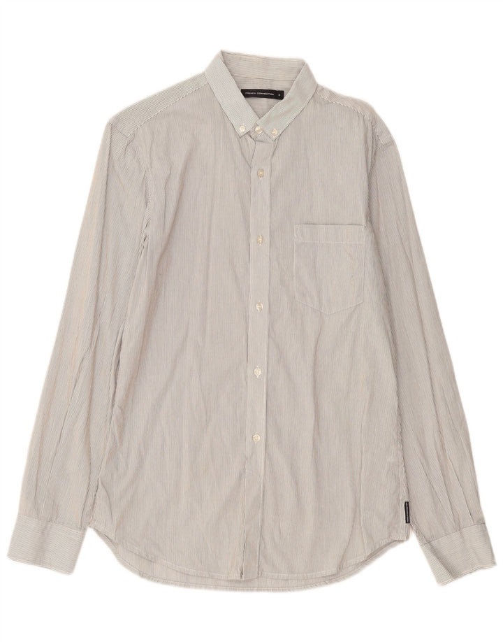 Camisa masculina FRENCH CONNECTION pequena listrada cinza de algodão