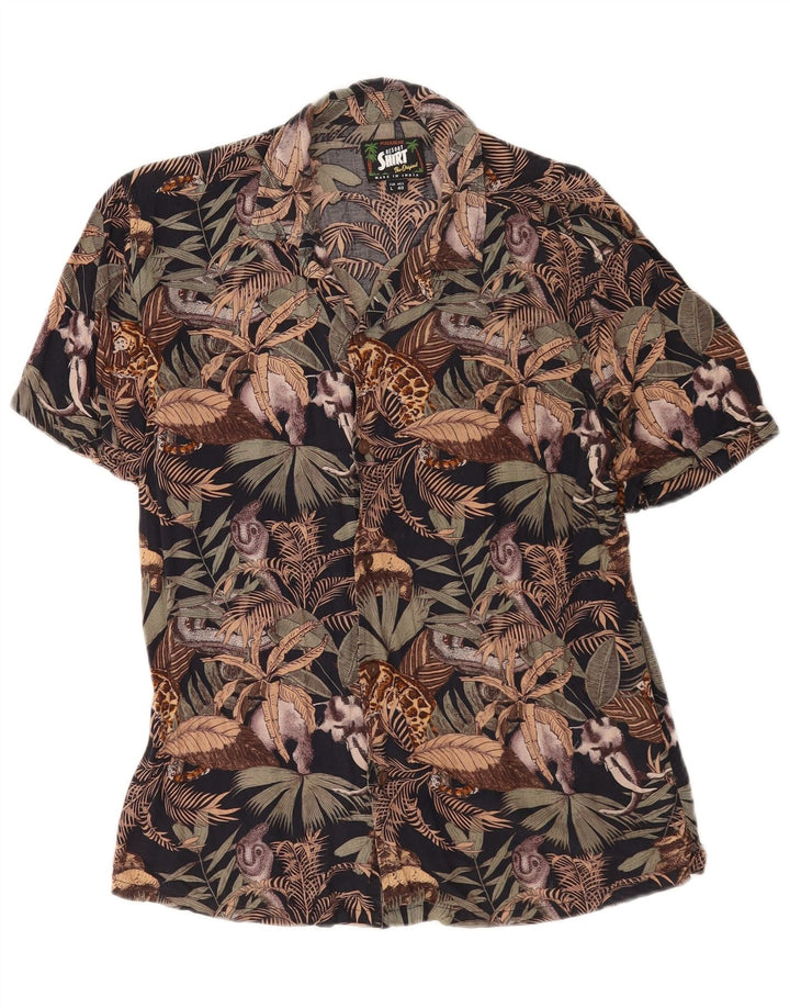 Camisa masculina de manga curta Pull & Bear grande viscose floral multicolorida