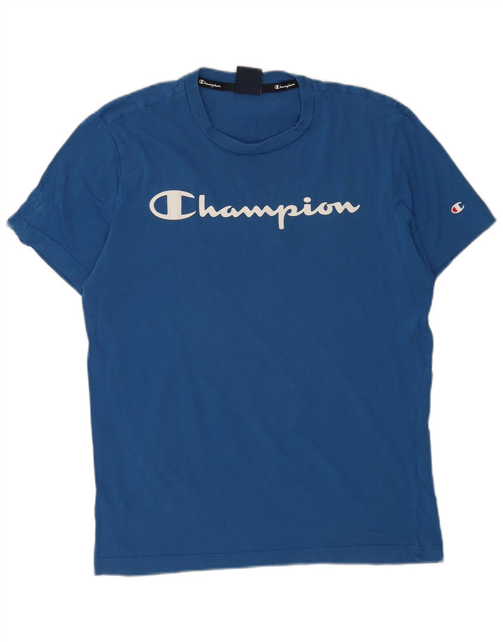 Camiseta masculina gráfica Champion pequeno algodão azul