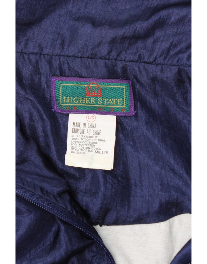 Jaqueta vintage masculina de agasalho grande azul marinho Colourblock nylon