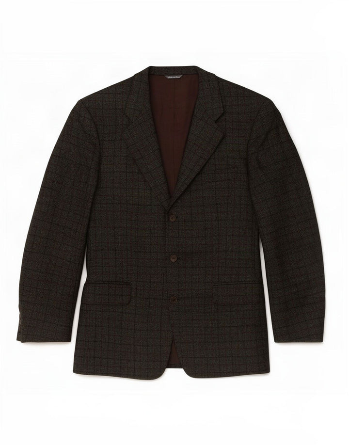 Jaqueta blazer masculina Les Copains com 3 botões IT 50 grande lã xadrez verde