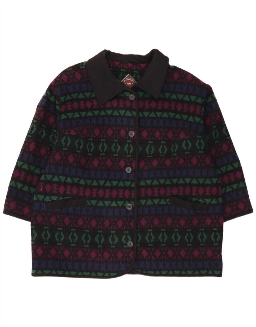 Sobretudo feminino vintage UK 26 5XL lã geométrica multicolorida