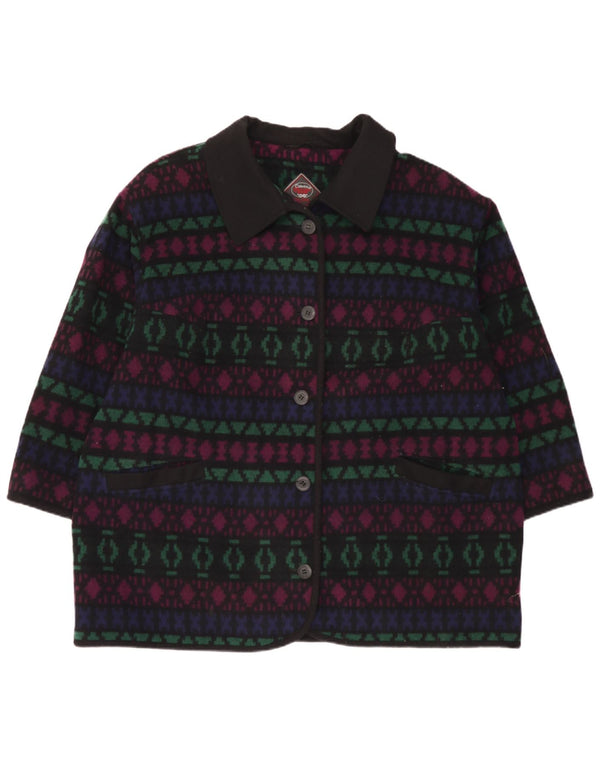Sobretudo feminino vintage UK 26 5XL lã geométrica multicolorida