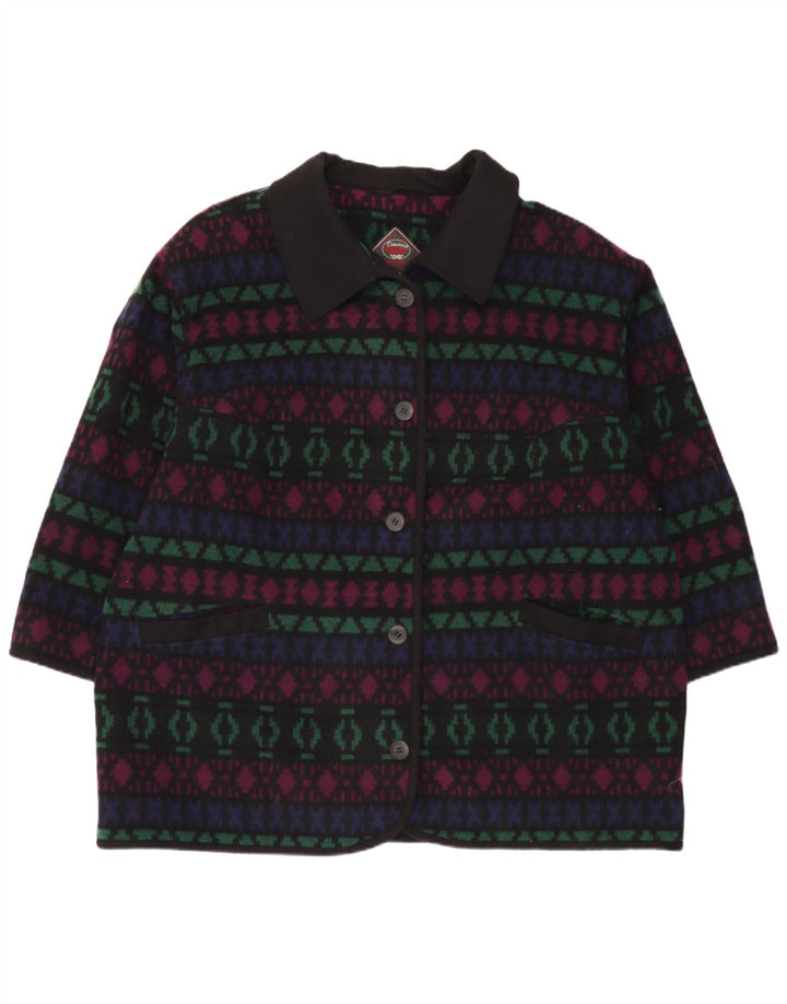 Sobretudo feminino vintage UK 26 5XL lã geométrica multicolorida