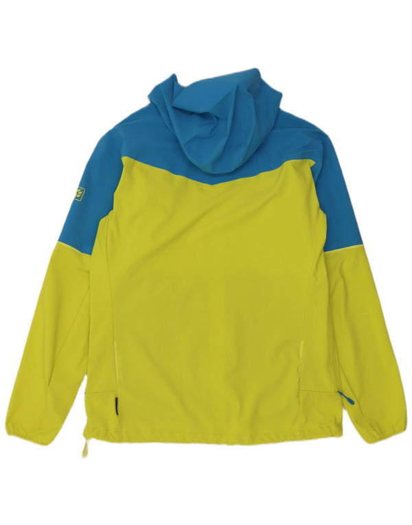 Jaqueta de chuva masculina Jack Wolfskin com capuz Reino Unido 42 grande bloco colorido amarelo