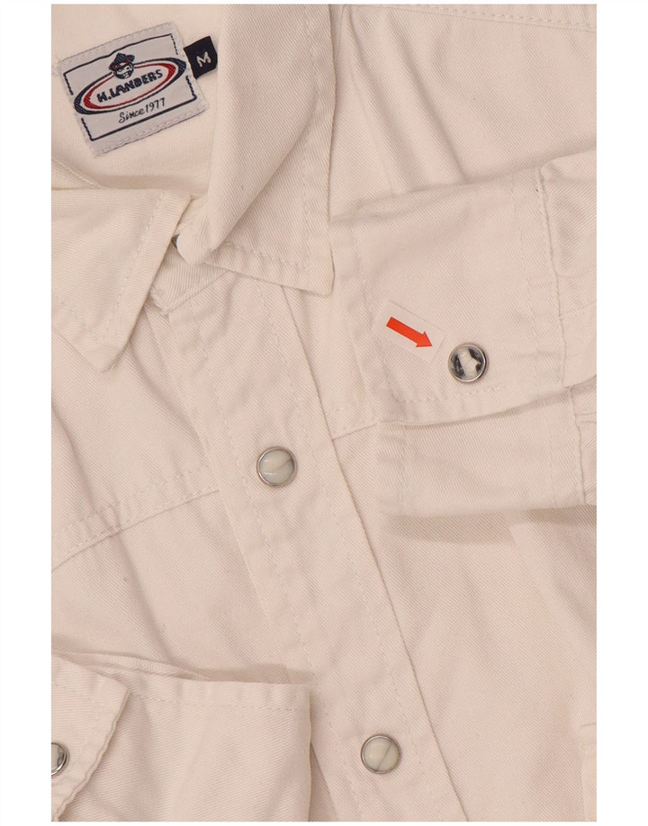 Camisa jeans masculina vintage de algodão branco médio