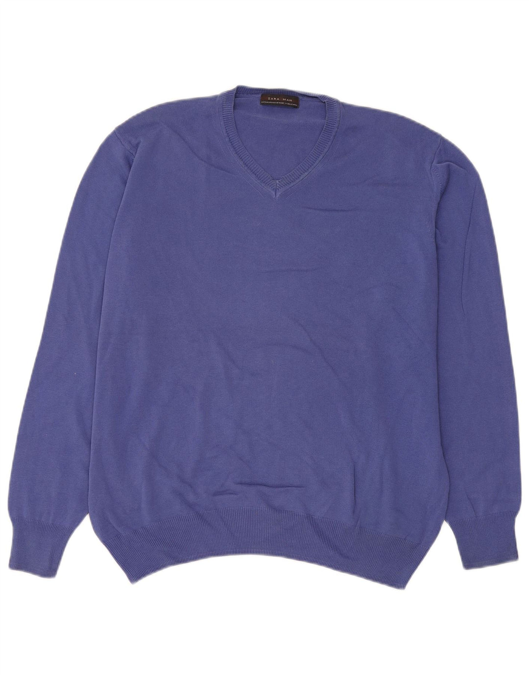 Zara Suéter masculino com decote em V XL azul