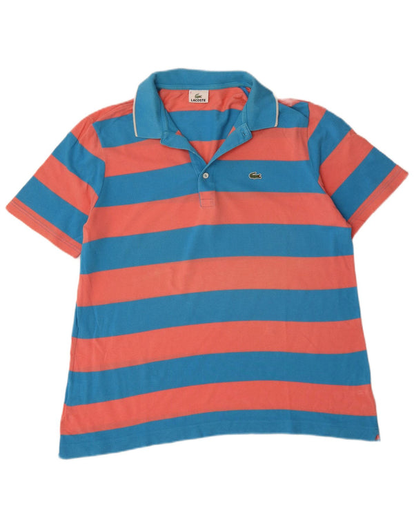 Camisa polo masculina Lacoste tamanho 6 XL algodão listrado azul