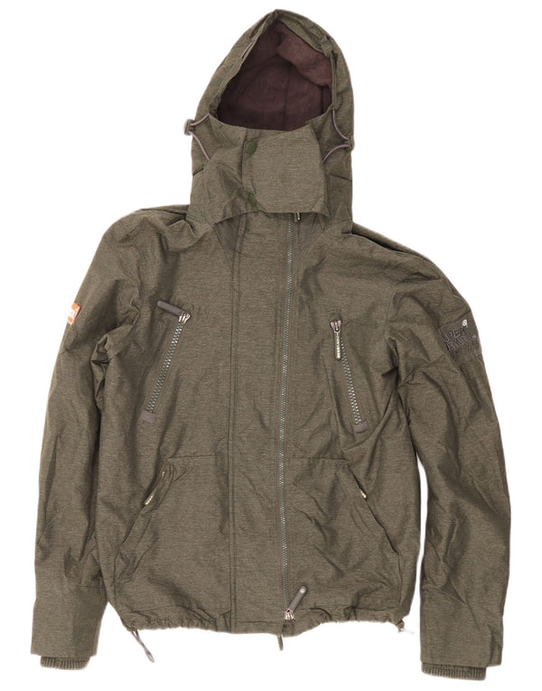 Jaqueta corta-vento masculina Superdry com capuz Reino Unido 38 Nylon cáqui médio