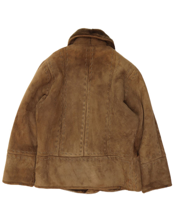 Jaqueta feminina vintage de shearling IT 42 médio cáqui