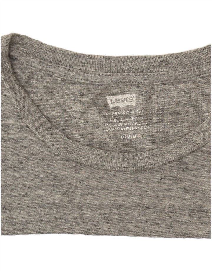 Camiseta feminina gráfica Levi's Top UK 14 logotipo manchado cinza médio