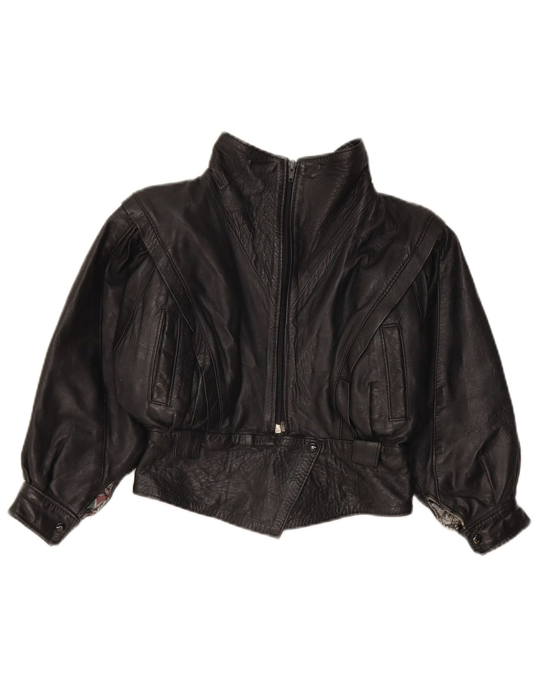 Jaqueta de couro vintage para meninas de 7 a 8 anos, couro preto médio