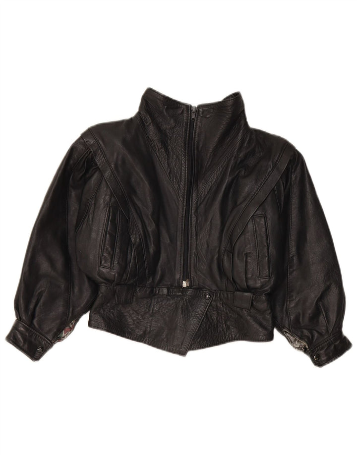Jaqueta de couro vintage para meninas de 7 a 8 anos, couro preto médio