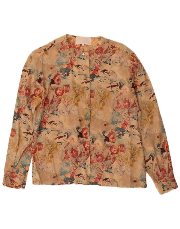 Blusa feminina vintage IT 42 seda floral bege médio