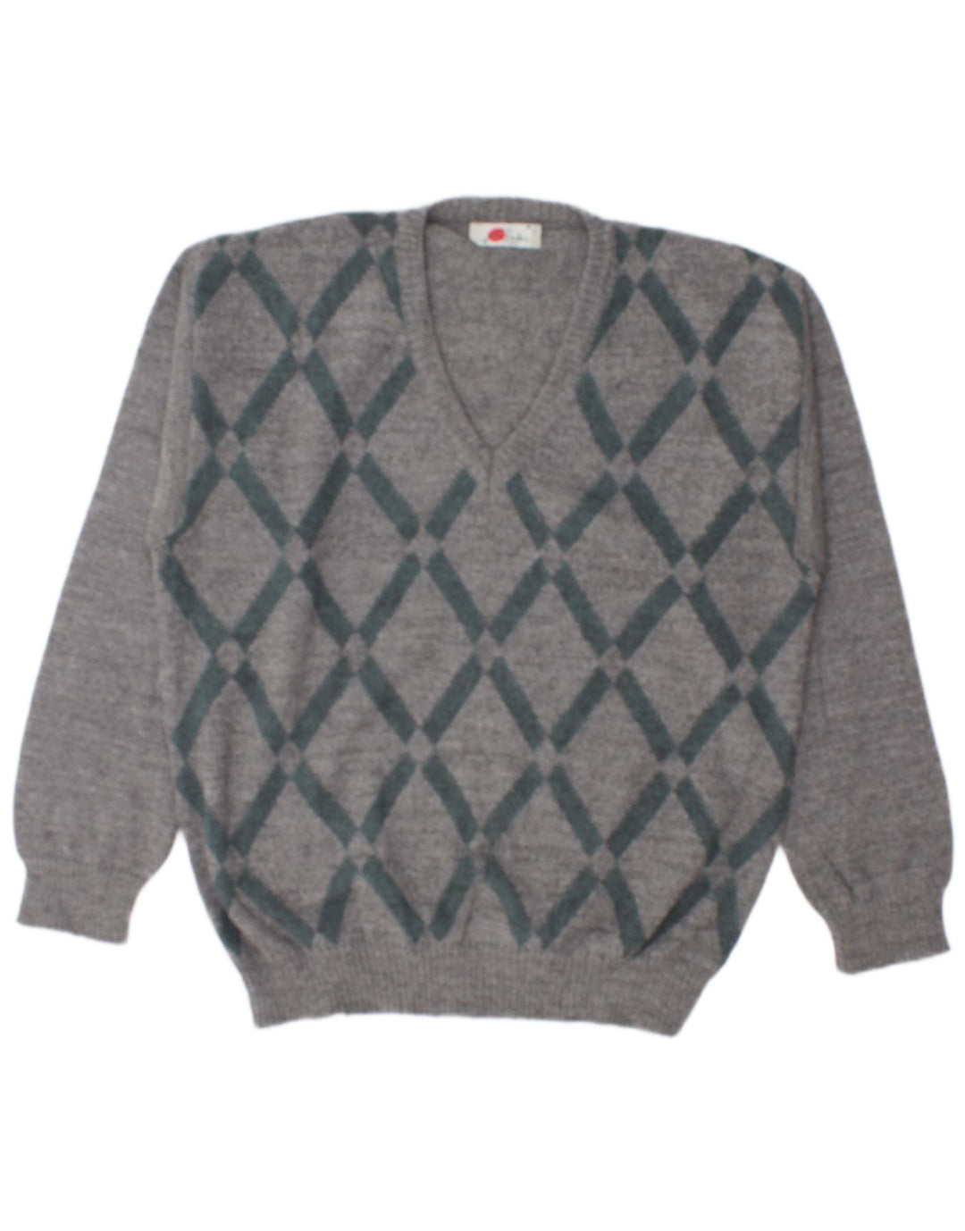 Suéter masculino RODES com decote em V grande cinza Argyle/lã diamante