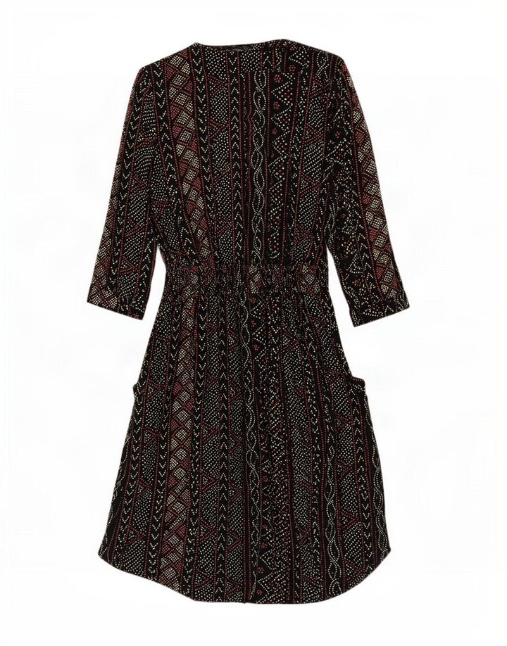 Vestido feminino Warehouse manga 3/4 Império Reino Unido 12 médio preto geométrico