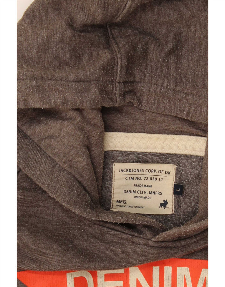 Suéter com capuz gráfico masculino Jack & Jones grande cinza